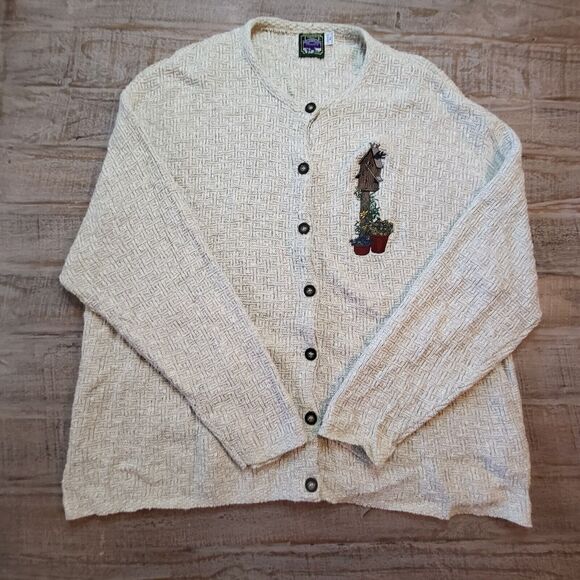 Traverse Bay Woolen Co Womens XL Light Brown Cardigan Embroidered - Picture 1 of 9